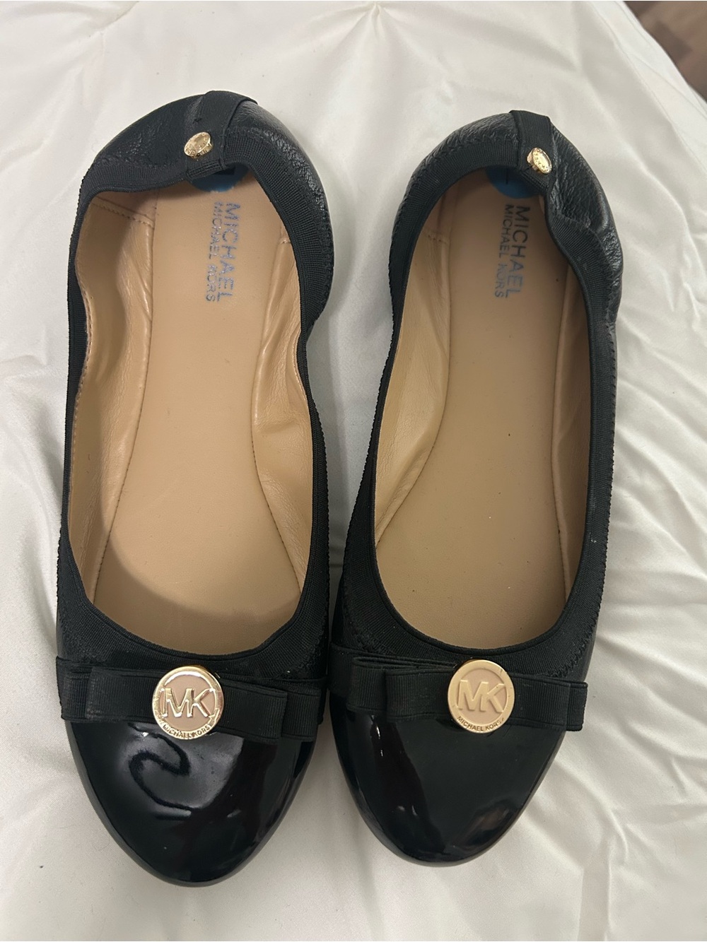 MICHAEL Michael Kors Black Patent-Toe Logo Ballet Flats